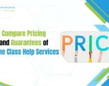 Header graphic titled Compare Pricing and Guarantees of Online Class Help Services with colorful PRICE letters